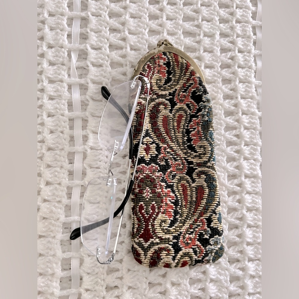 French Vintage TAPESTRY Eye Glasses Case retro holder late 1950s 1960s